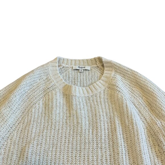 Madewell Color Block Sweater Off-White Black Stretch Wool Blend Size Medium - Picture 2 of 11